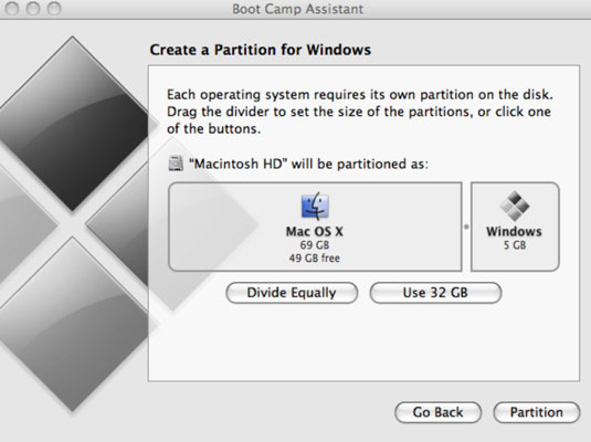 how large of a partition for windows 10 mac
